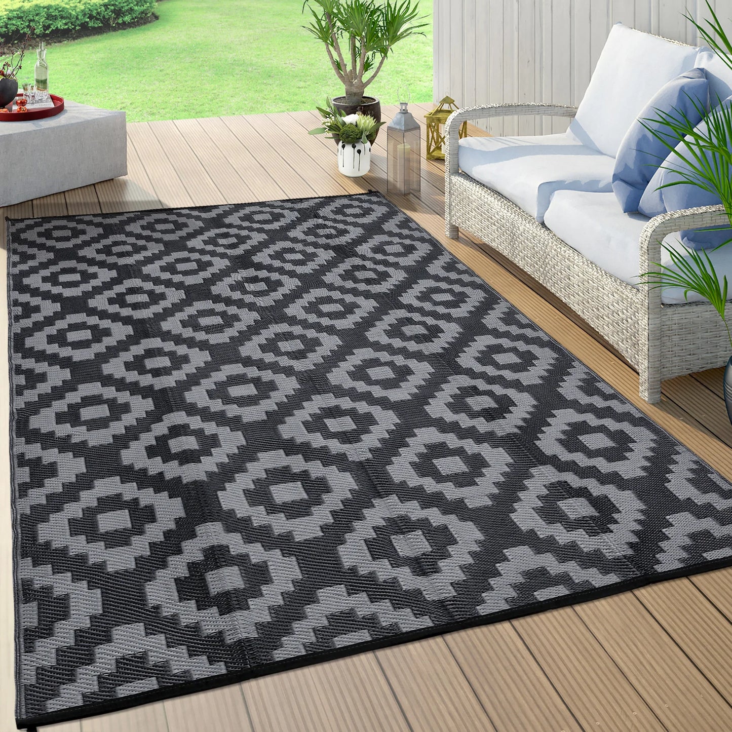 Outdoor Rug Plastic Straw Reversible  Rug