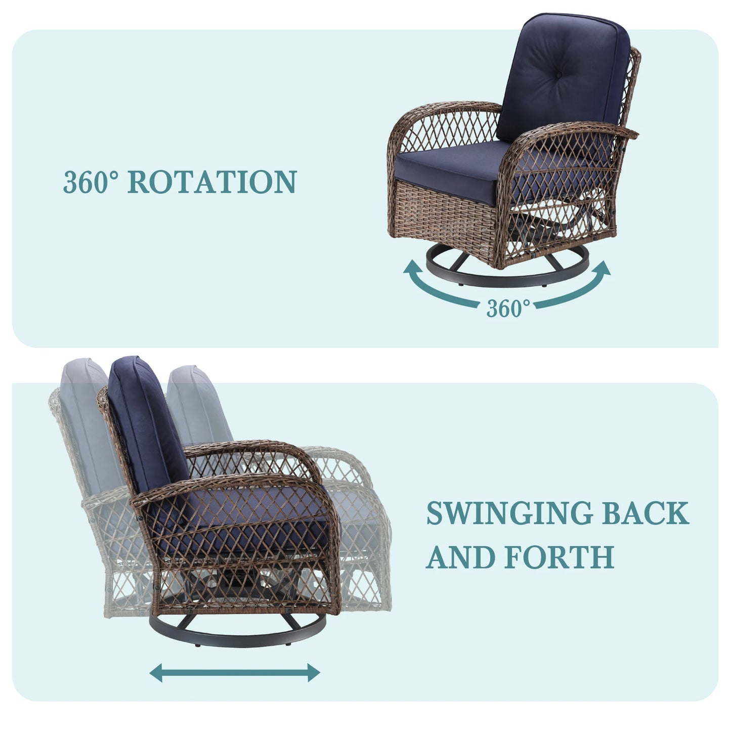 3 Pieces Patio Bisro Set, Rotating Rocking