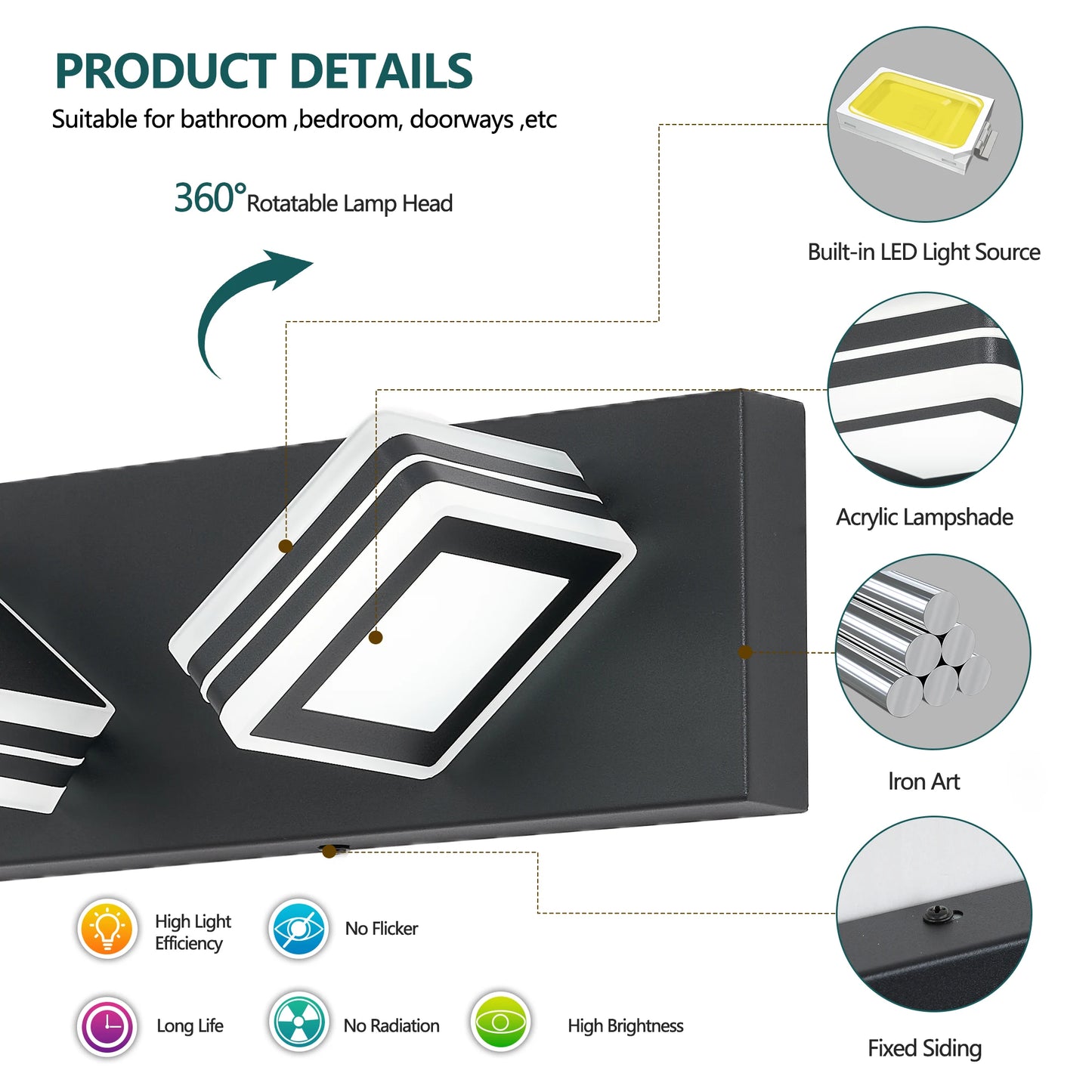 LED Black/Chrome Vanity Lights