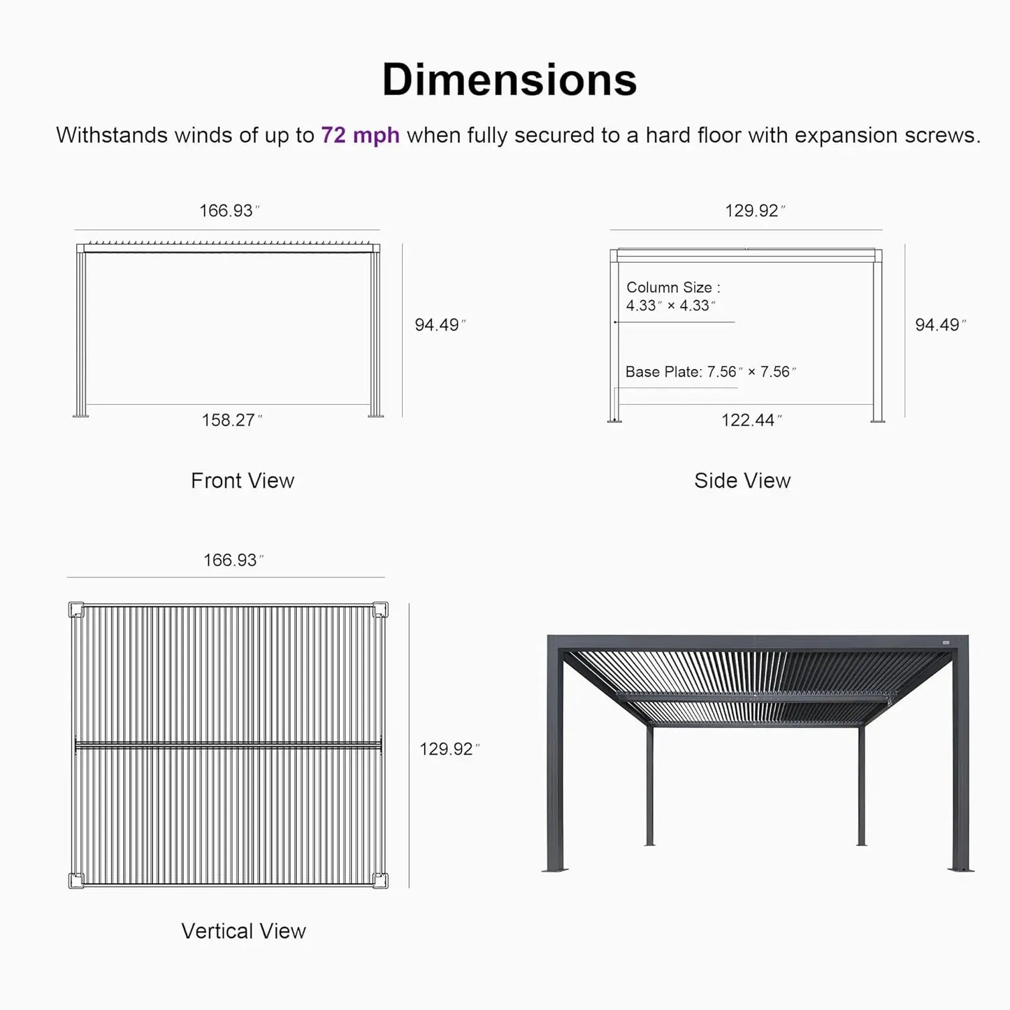 11x14ft Aluminum Louvered Pergola Adjustable Roof Shade Screen for Deck Backyard Grey Customized