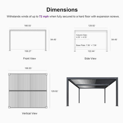 11x14ft Aluminum Louvered Pergola Adjustable Roof Shade Screen for Deck Backyard Grey Customized