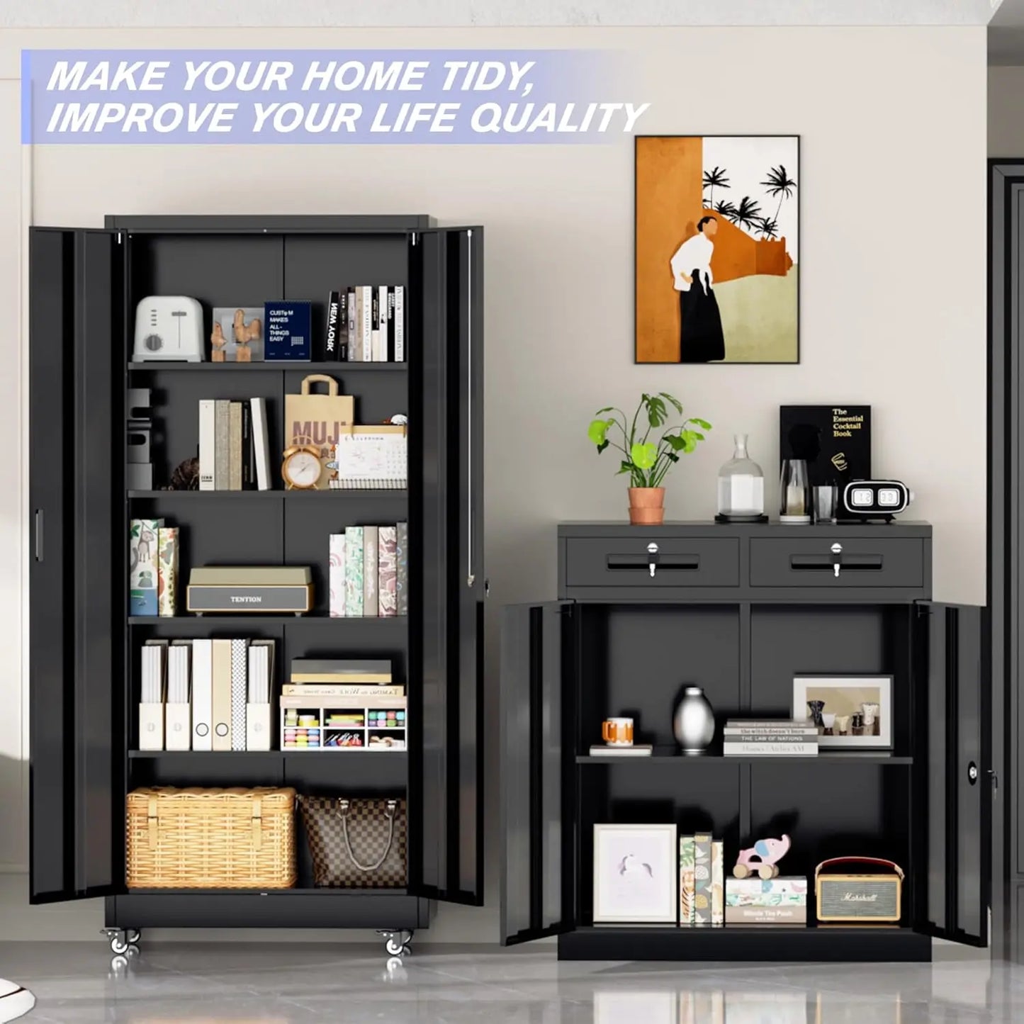 Metal Storage Cabinet with Wheels