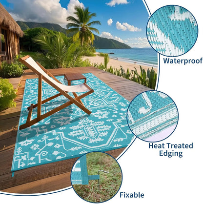Waterproof Outdoor Rug Stain-Resistant Plastic Straw Carpet