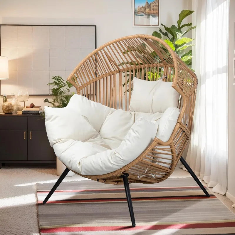 Wicker Egg Chair Rattan with Cushion, Oversized
