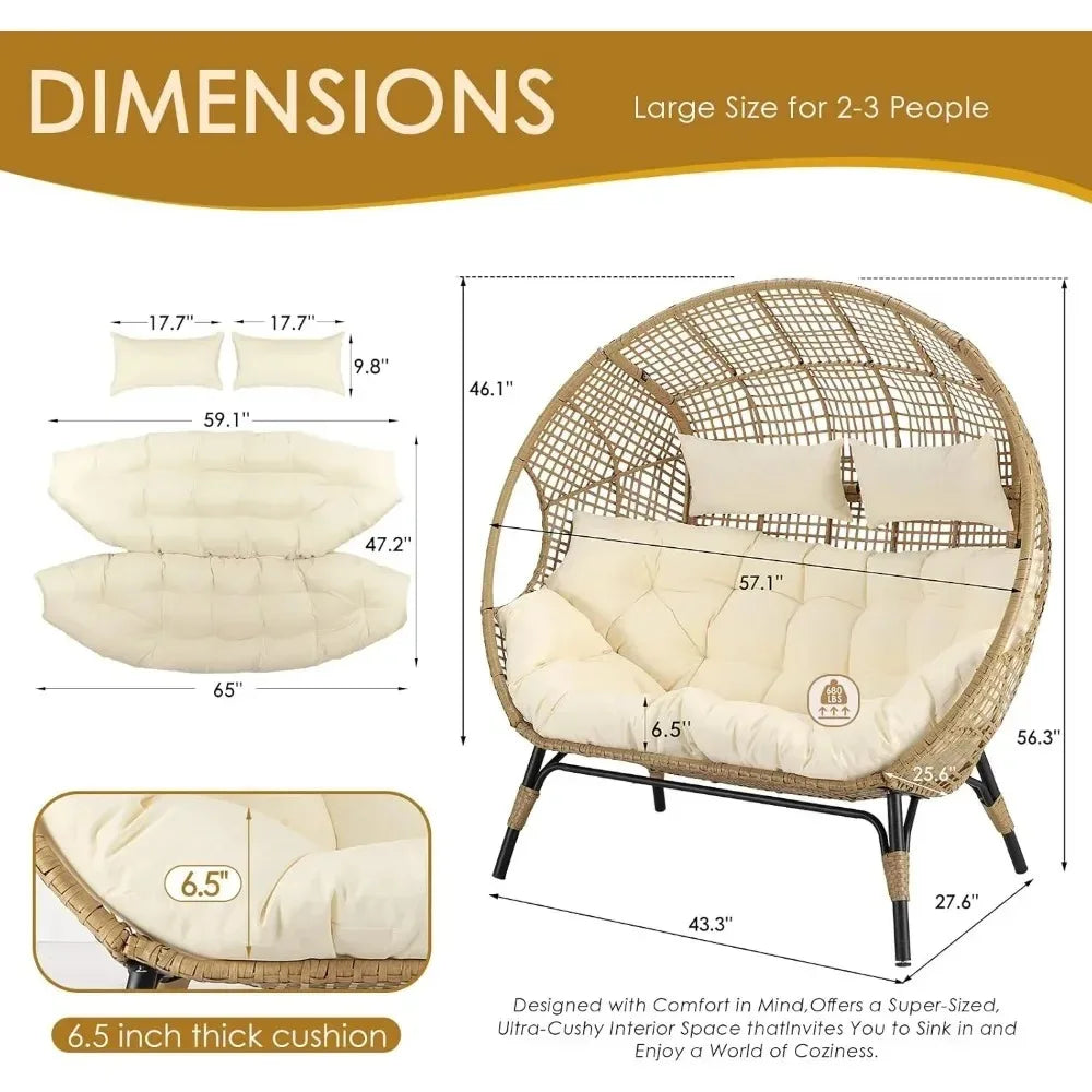 Double Egg Chair, Thick Cushions, 680 lbs