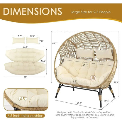 Double Egg Chair, Thick Cushions, 680 lbs