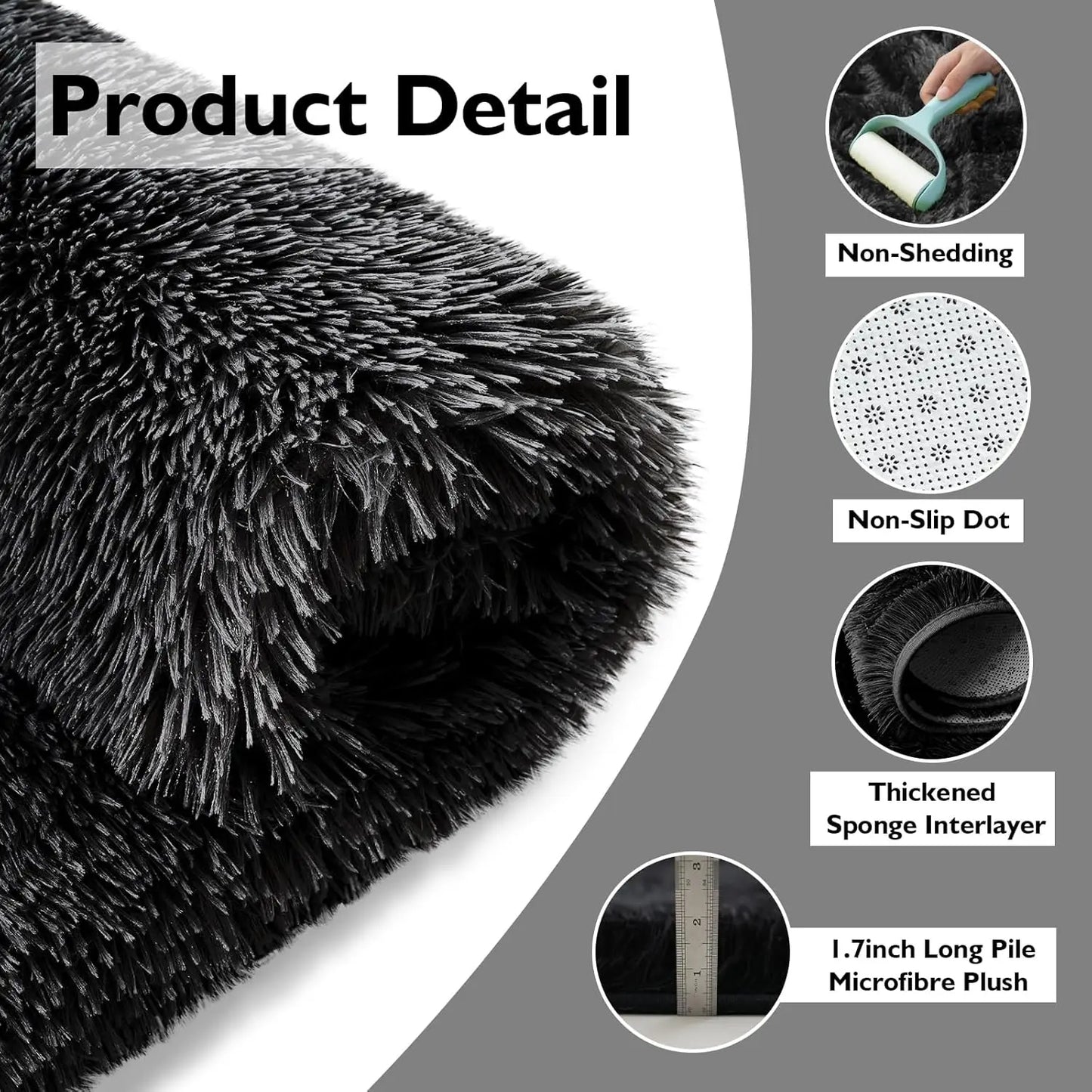 Soft Fluffy Black Shag Rug for Living Room and Bedroom