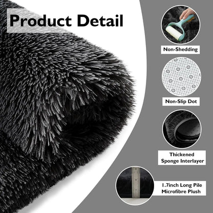 Soft Fluffy Black Shag Rug for Living Room and Bedroom