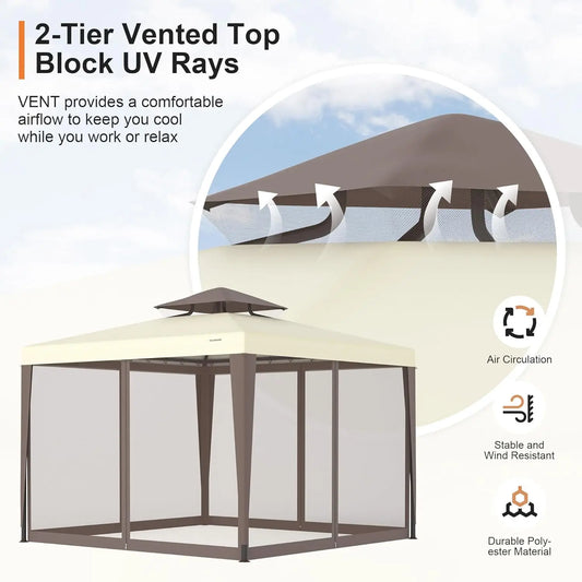 10x10 Patio Gazebo Canopy Removable Netting Shade Garden Backyard Deck Lawn Customized