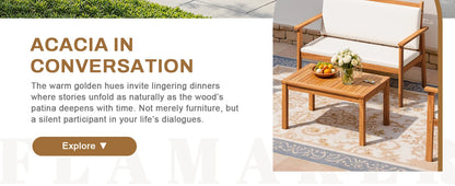 Patio Chairs 3 or 4 Piece Acacia Wood Patio Furniture with Coffee Table & Cushions