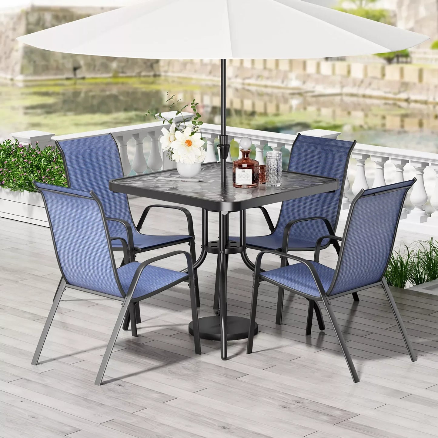 Patio Dining Set 30"x30" Table and 4 Textilene Chairs