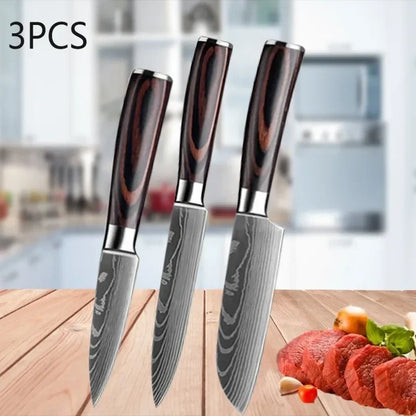 3Piece Knife Set Laser Damascus