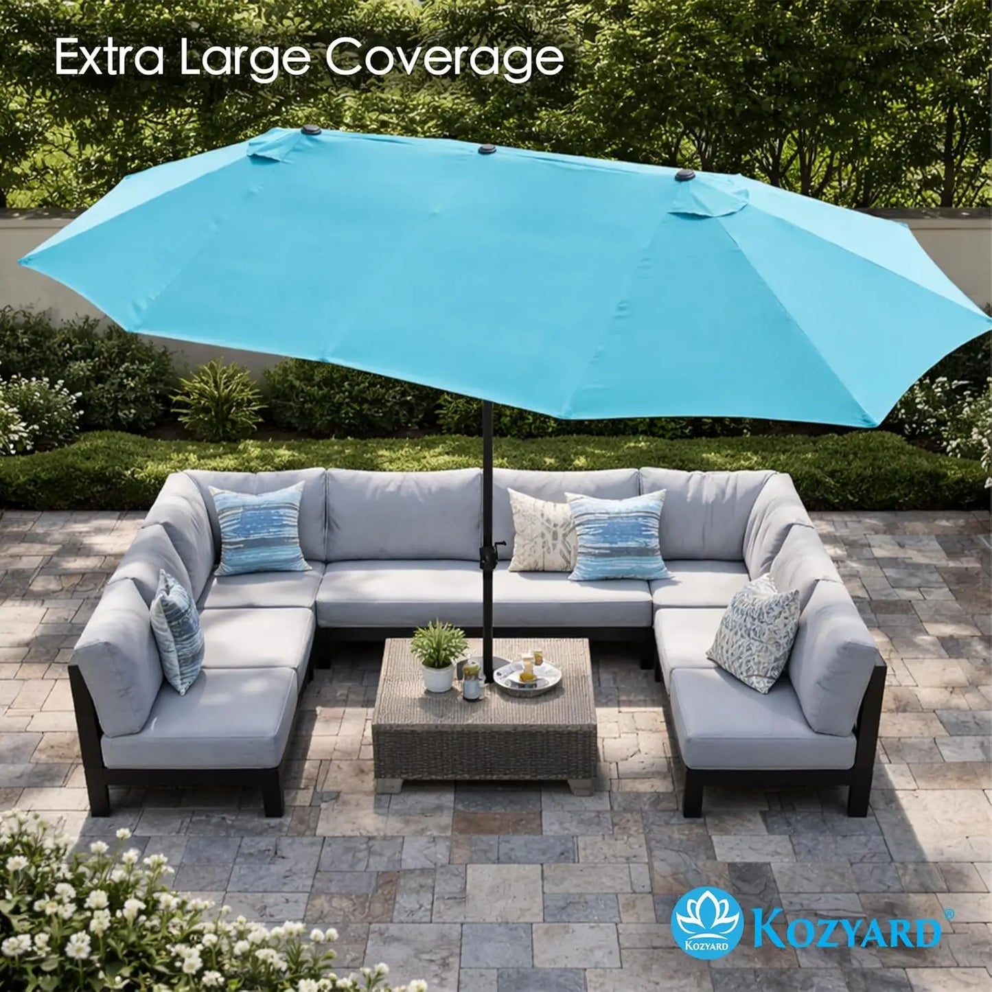 15ft Double-Sided Rectangular Patio Umbrella with Crank Lift, UV Protection, and Base Included for Backyard, Pool & Garden