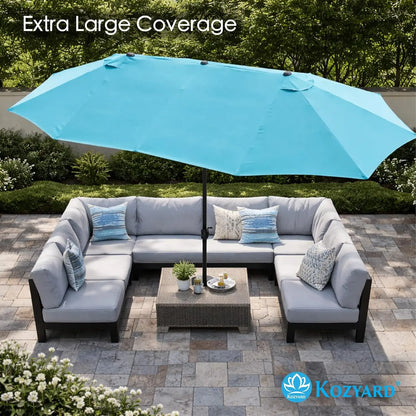 15ft Double-Sided Rectangular Patio Umbrella with Crank Lift, UV Protection, and Base Included for Backyard, Pool & Garden