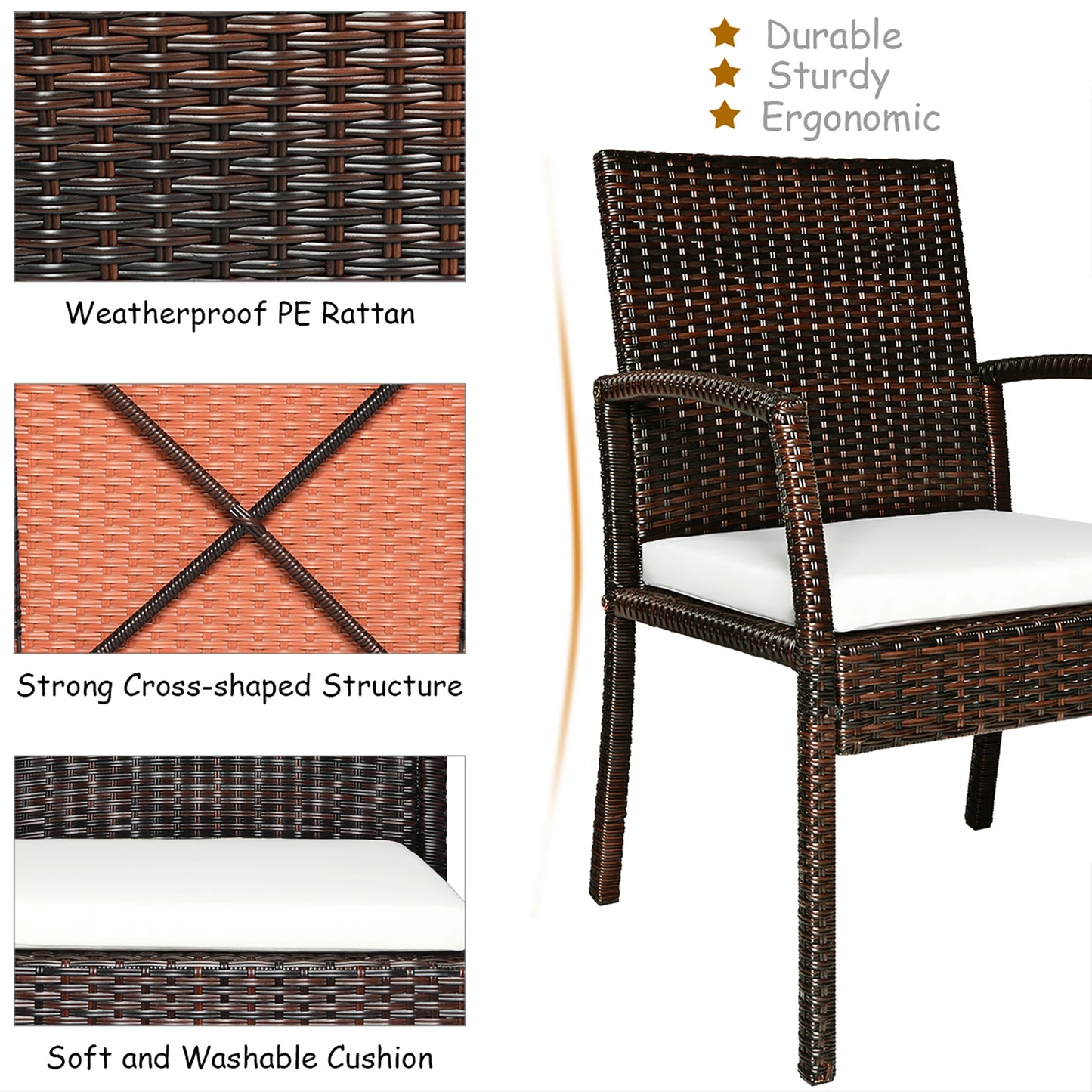 Patio Rattan Dining Set 6 Chairs Wooden Table Top
