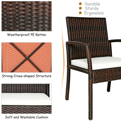 Patio Rattan Dining Set 6 Chairs Wooden Table Top