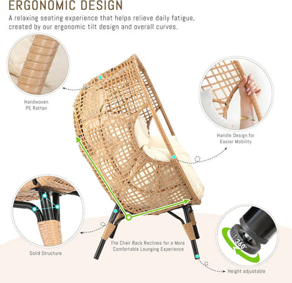 Egg Chair with Ottoman, Wicker, Indoor Outdoor