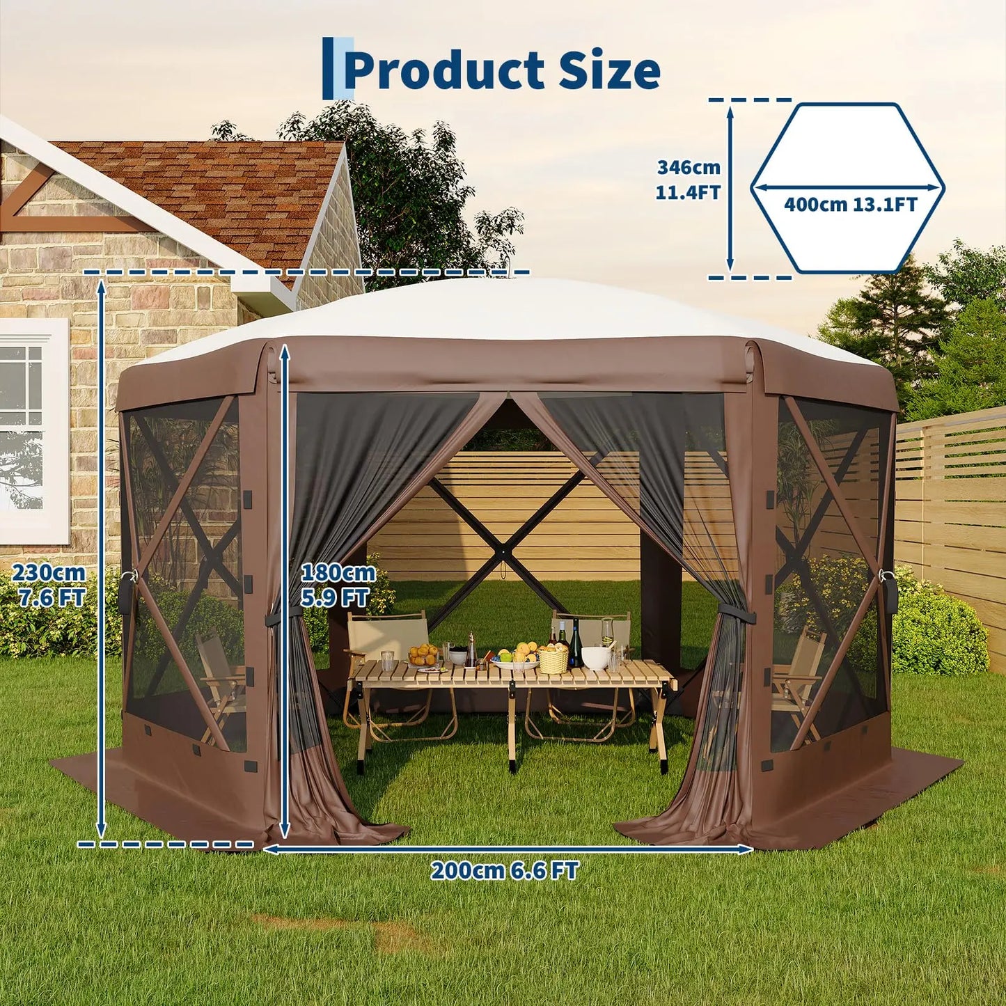 6-Sided Canopy With Mosquito Netting Removable Wind Cloths 13FT