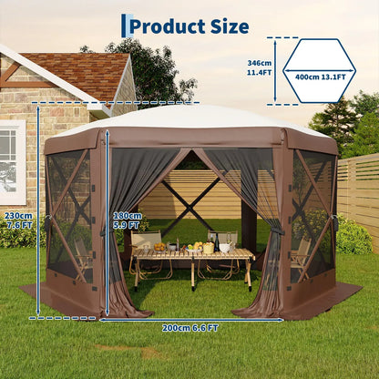 6-Sided Canopy With Mosquito Netting Removable Wind Cloths 13FT