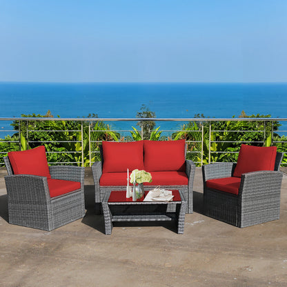 4PCS Rattan Furniture Set Sofa W/ Table