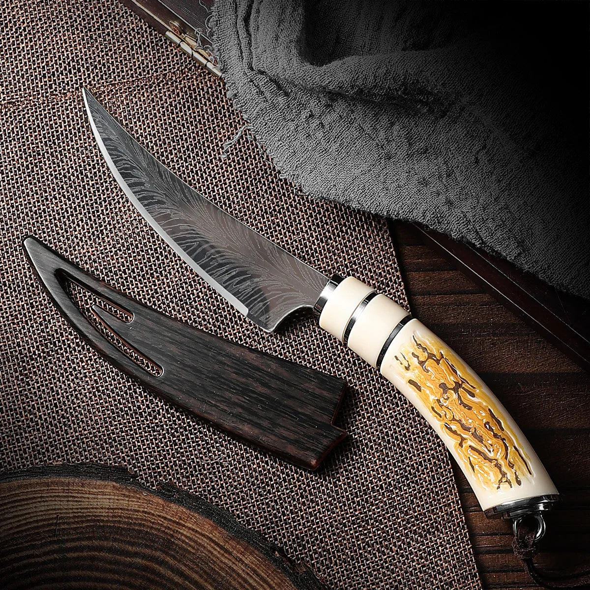 Boning knife with curved blade