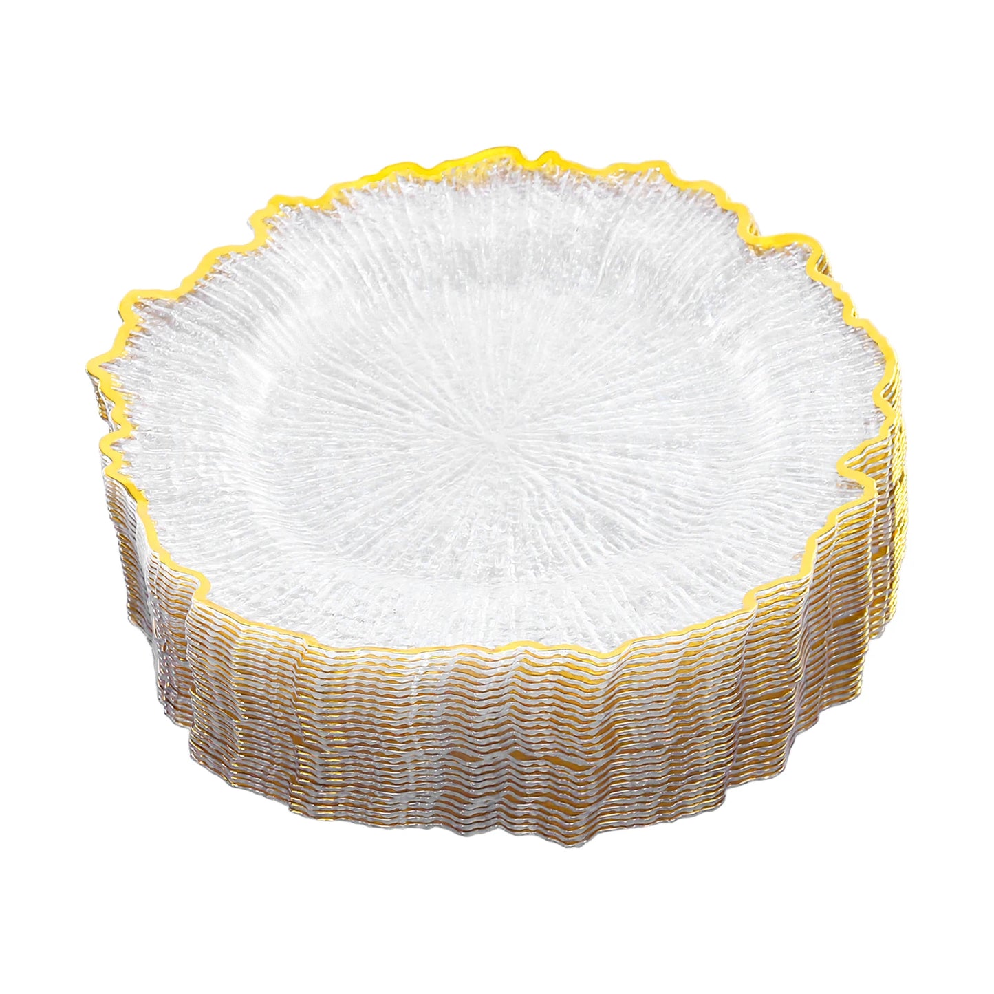 25pcs Disposable Gold Flower Shape Edged Plastic Plates