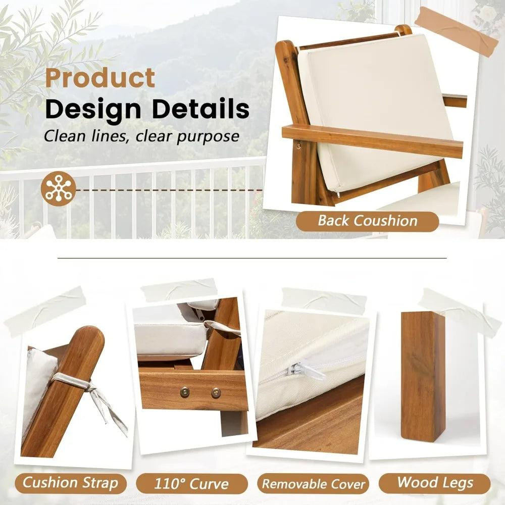 Patio Chairs 3 or 4 Piece Acacia Wood Patio Furniture with Coffee Table & Cushions