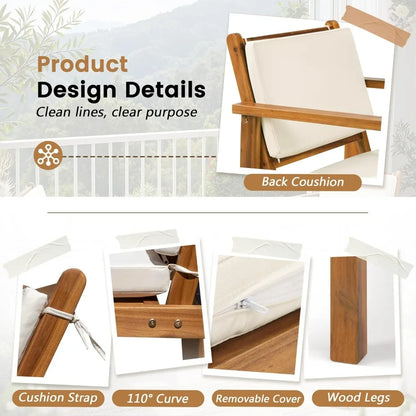 Patio Chairs 3 or 4 Piece Acacia Wood Patio Furniture with Coffee Table & Cushions