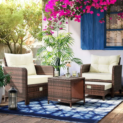5 Piece Wicker Patio Set with Ottomans and Table
