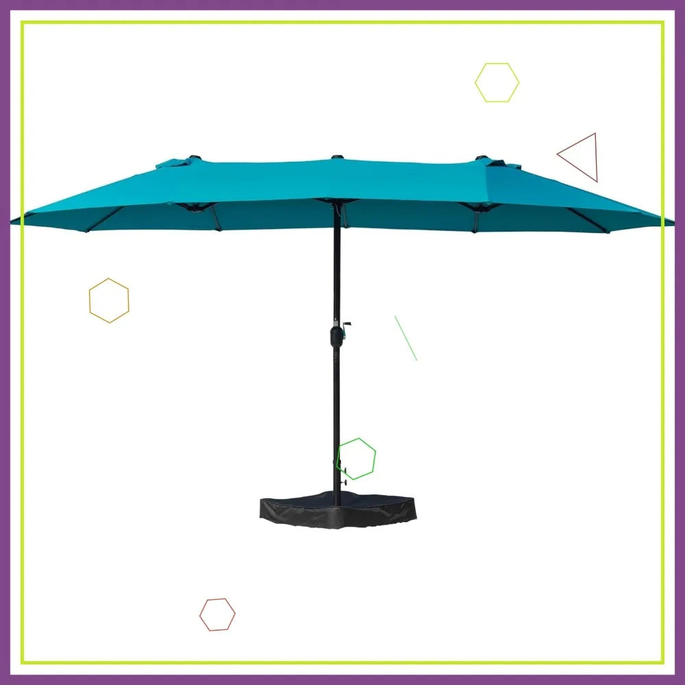15ft Double-Sided Rectangular Patio Umbrella with Crank Lift, UV Protection, and Base Included for Backyard, Pool & Garden