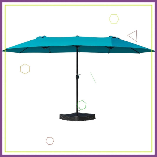 15ft Double-Sided Rectangular Patio Umbrella with Crank Lift, UV Protection, and Base Included for Backyard, Pool & Garden