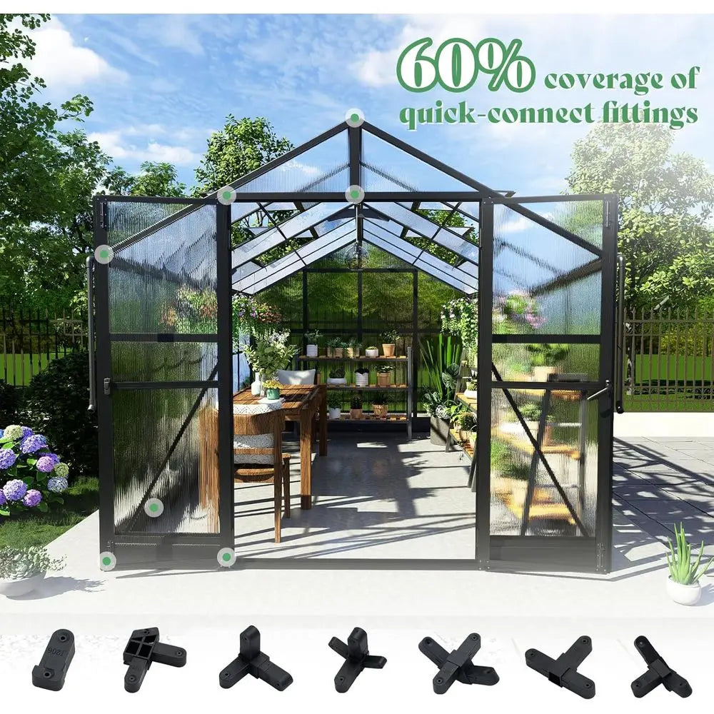Greenhouse with 7ft Height, 4 Vent Windows, and Lockable Door