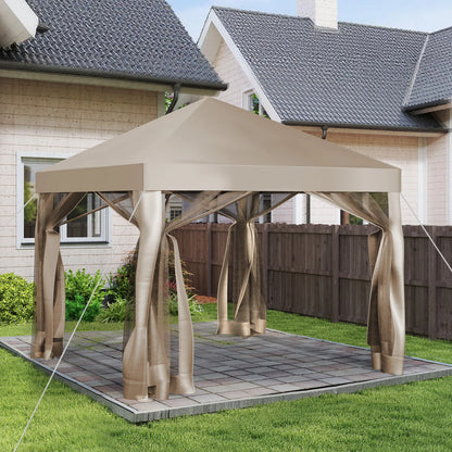 10' X10' Gazebo Canopy With Mosquito Netting, Outdoor Patio Gazebo Tent For Backyard, Garden, Khaki