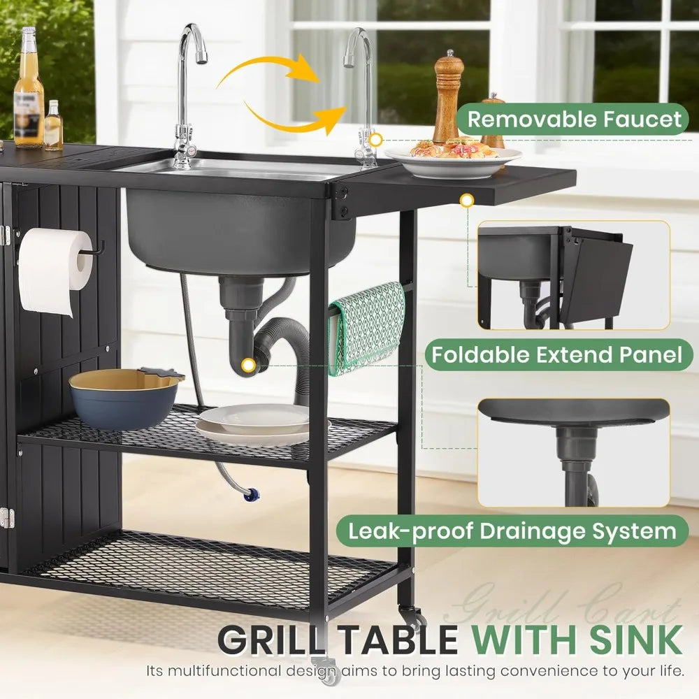 Rolling BBQ Cart with Sink
