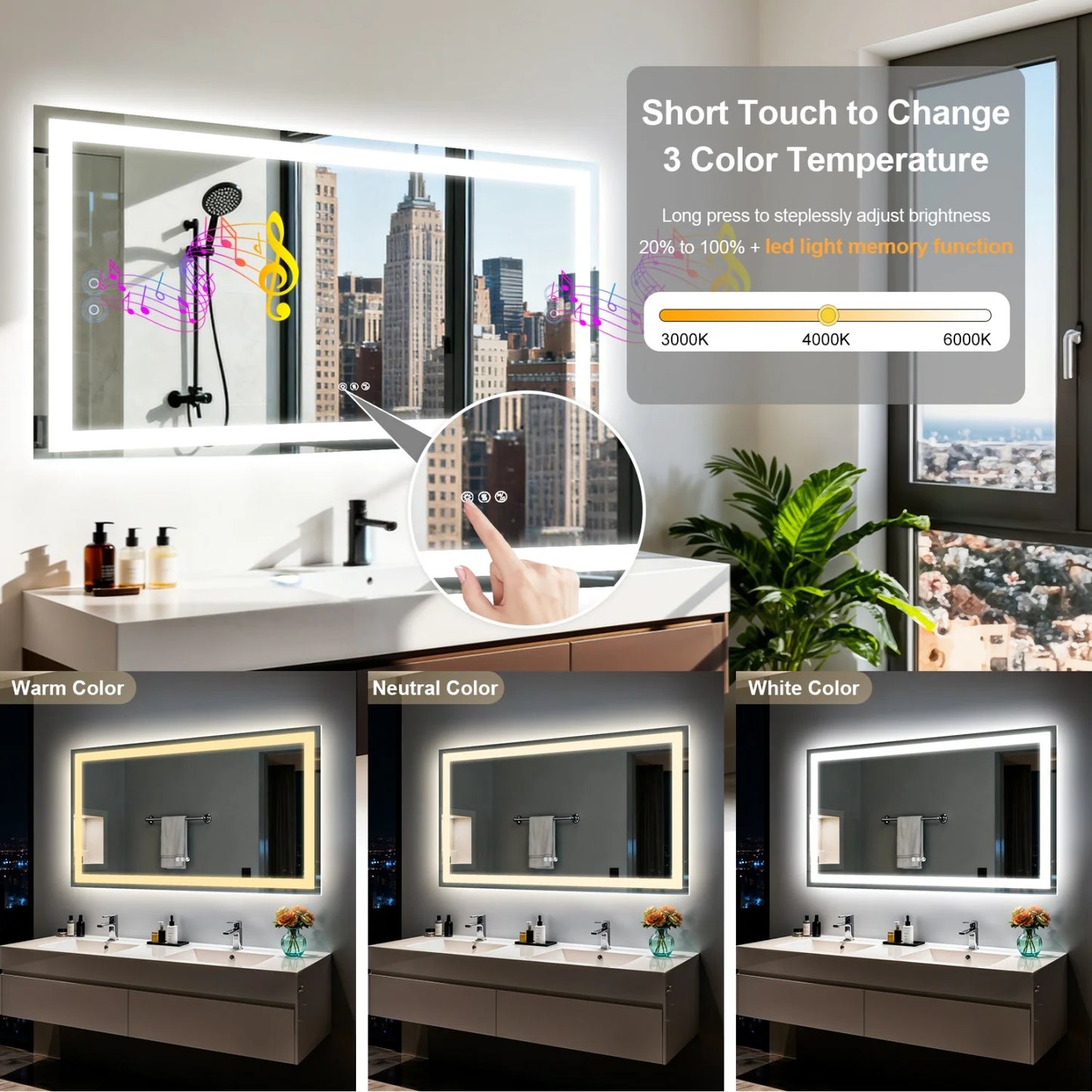 LED Bathroom Mirror Built-in Bluetooth Speaker
