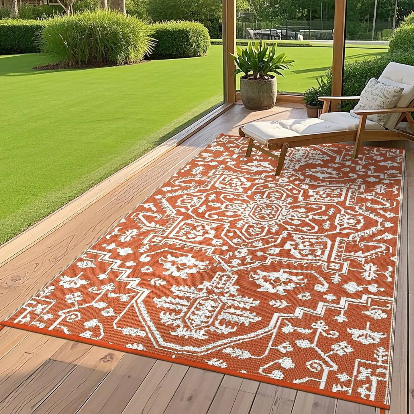 Waterproof Outdoor Rug Stain-Resistant Plastic Straw Carpet