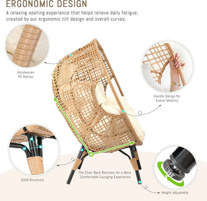 Egg Chair with Ottoman, Wicker, Indoor Outdoor