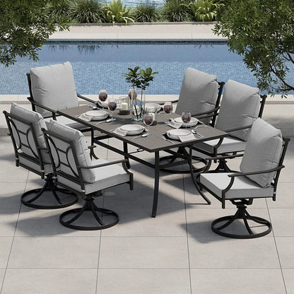 7-Piece Patio Dining Set with Swivel Chairs and Olefin Cushions