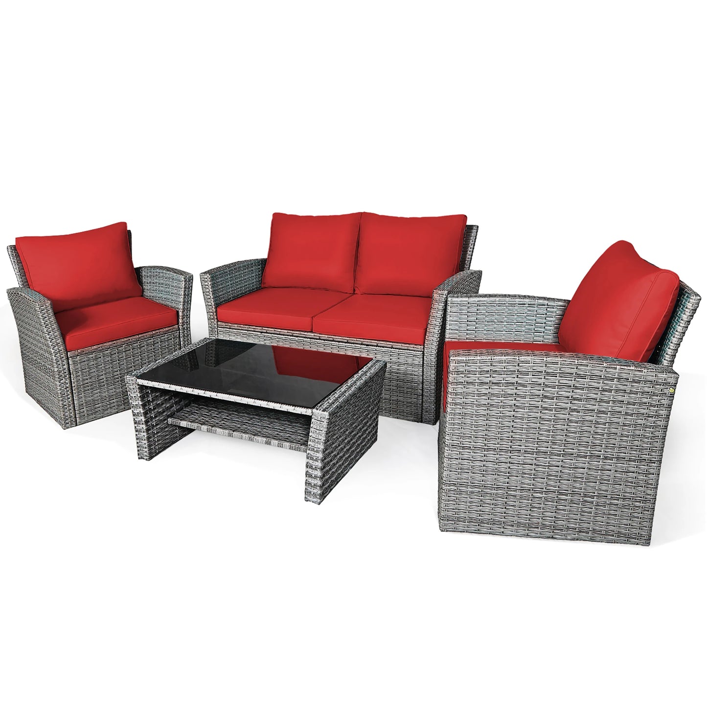 4PCS Rattan Furniture Set Sofa W/ Table