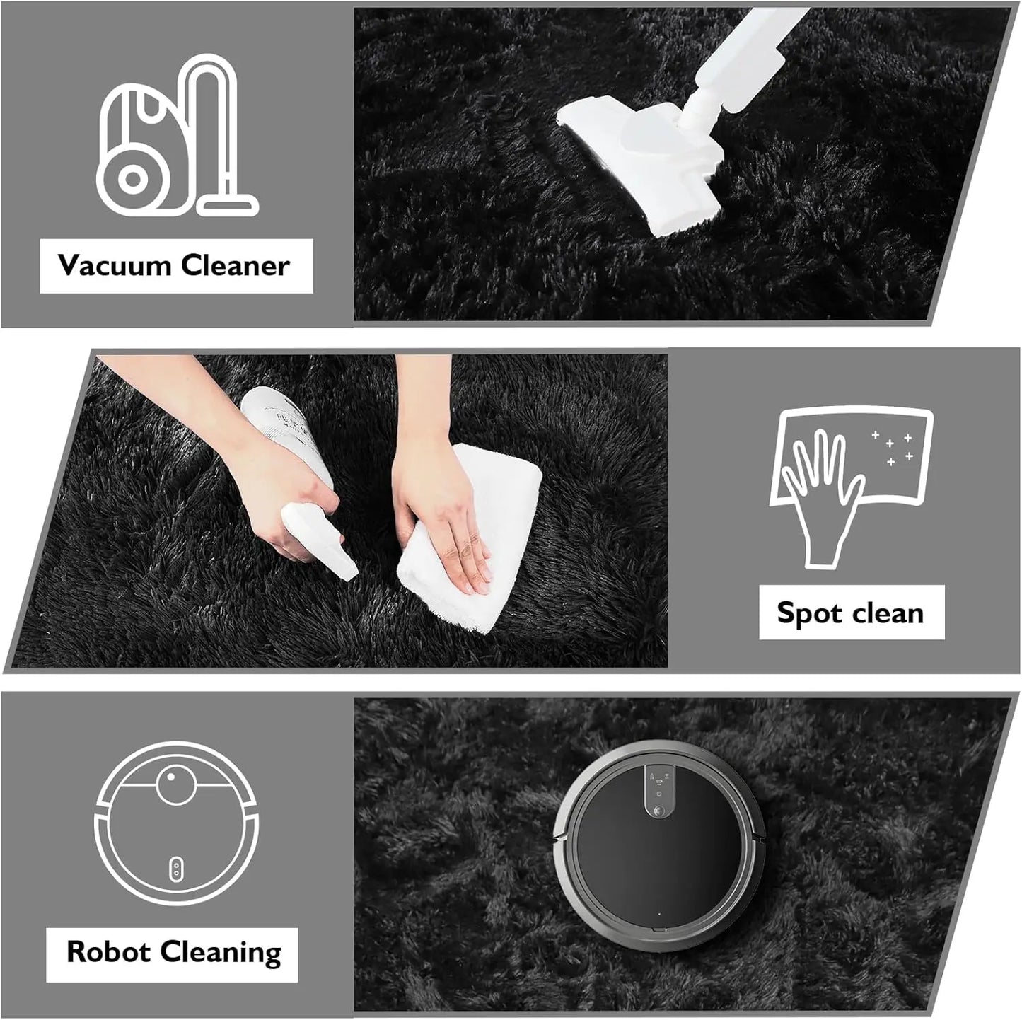 Soft Fluffy Black Shag Rug for Living Room and Bedroom