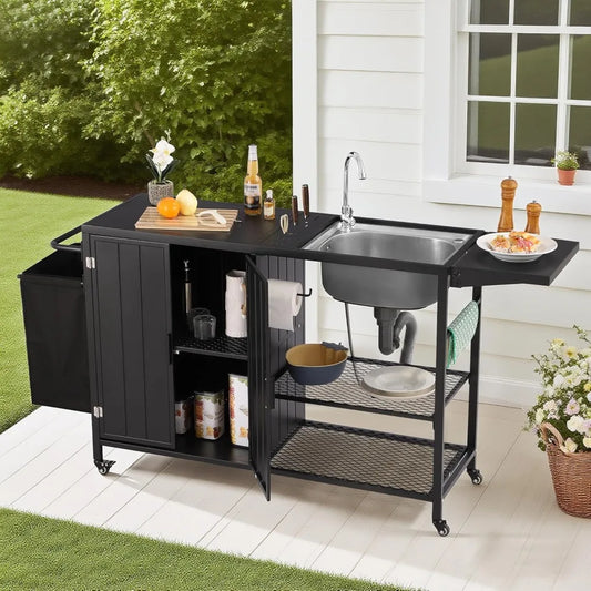 Rolling BBQ Cart with Sink
