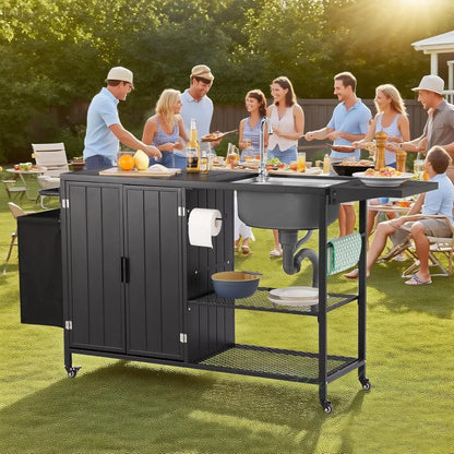 Rolling BBQ Cart with Sink