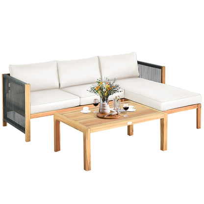 3PCS Patio Acacia Wood Sofa Set with Thick 
Cushions