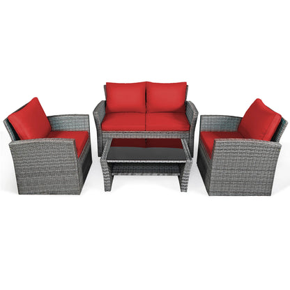4PCS Rattan Furniture Set Sofa W/ Table