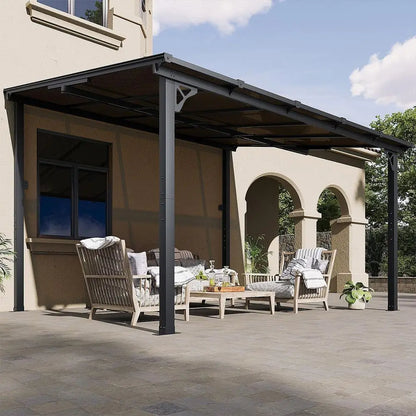 10ft x 12ft Outdoor Pavilion with Sloping Roof and Heavy-Duty Wall-Mounted Canopies for Backyard Decks and Patios