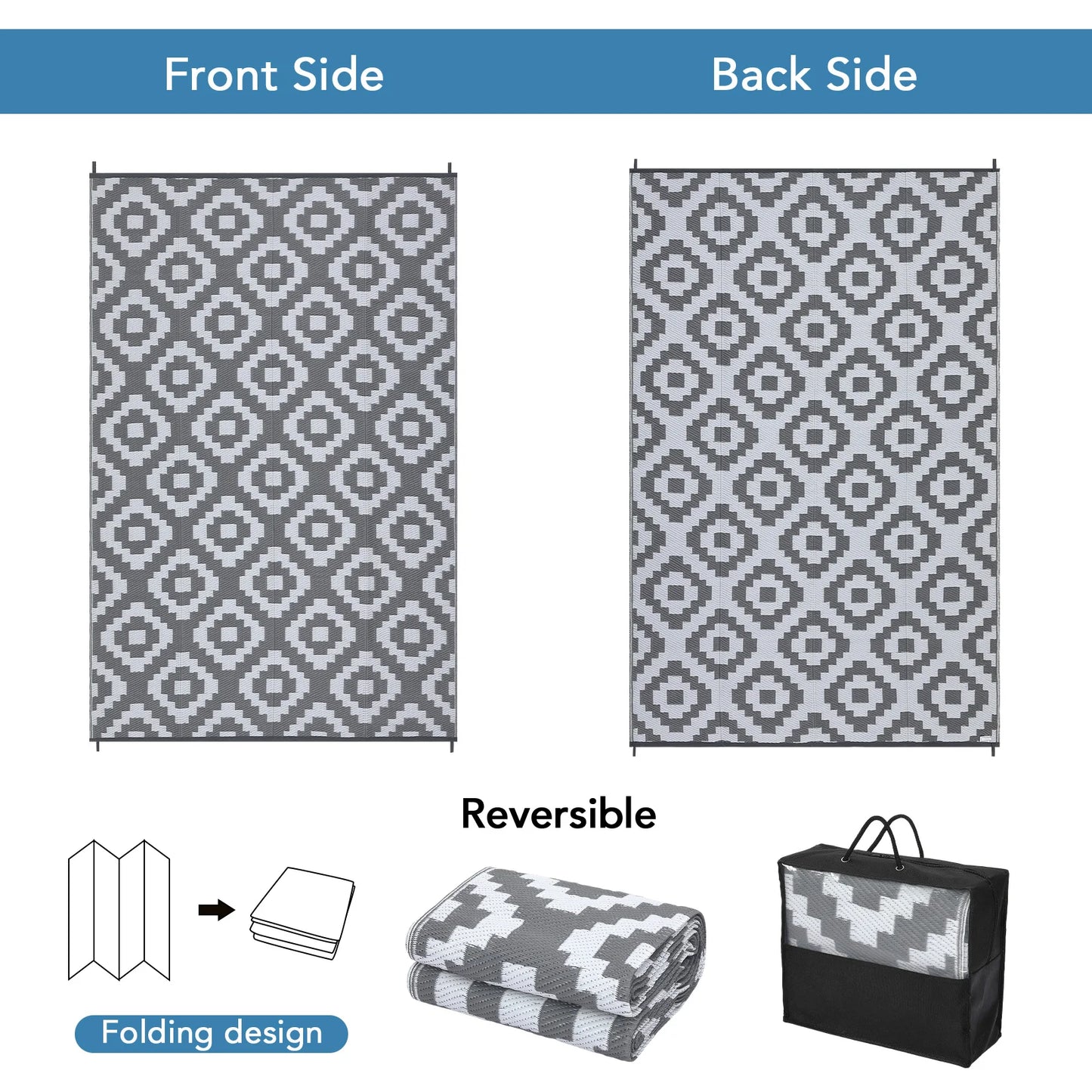 Outdoor Rug Plastic Straw Reversible  Rug