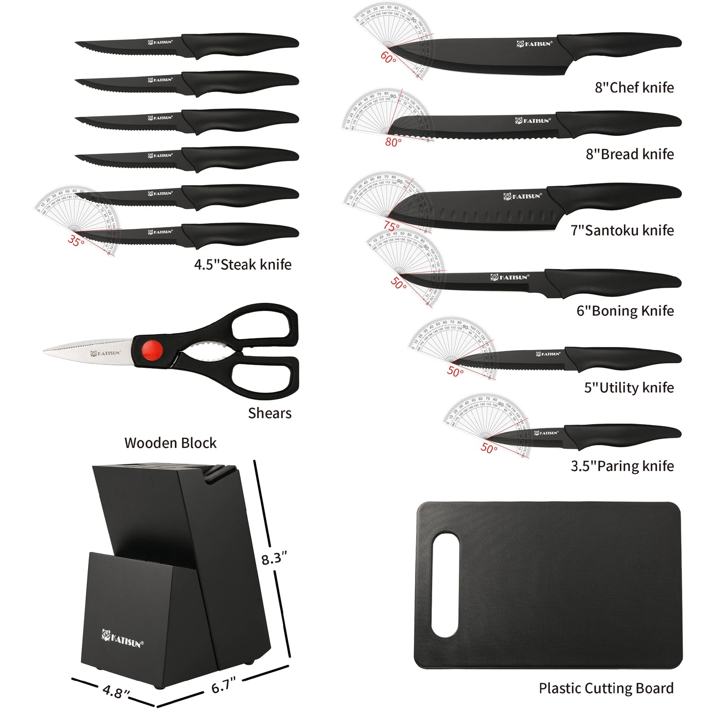 16 Pieces Carbon Steel Knife Set with Cutting Board