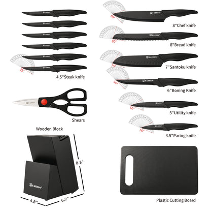 16 Pieces Carbon Steel Knife Set with Cutting Board