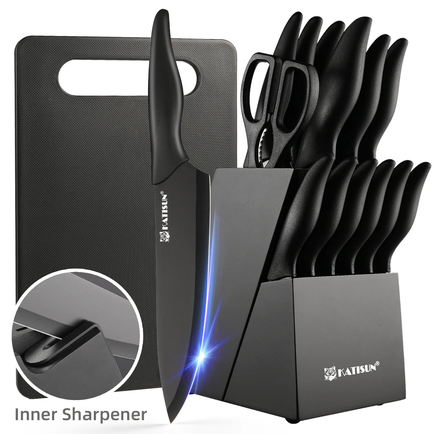 16 Pieces Carbon Steel Knife Set with Cutting Board