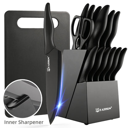 16 Pieces Carbon Steel Knife Set with Cutting Board